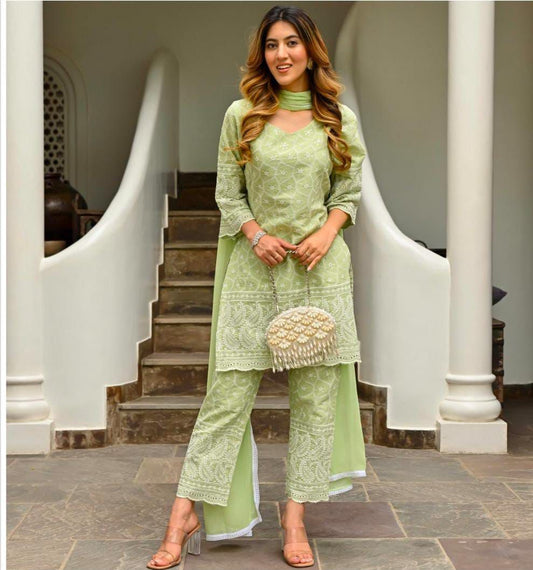 Elegant Green Chikankari Kurta Set ( LP-002 )