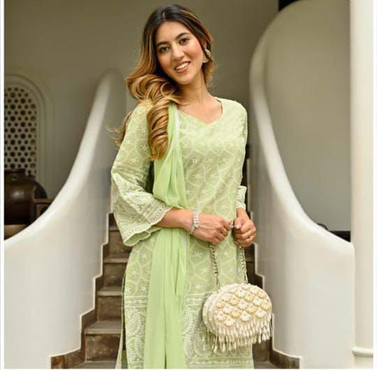 Elegant Green Chikankari Kurta Set ( LP-002 )