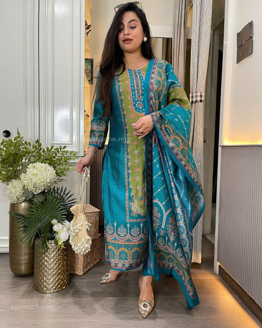 New Arrival BlueRani Special 3-Piece Set | Branded KitKat Silk Suit Collection | PL-002