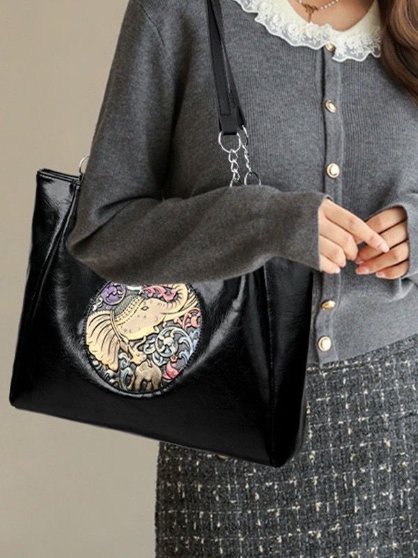 Imported Elephant Patched Vintage Tote Bag | Premium Leather Finish | LP-002