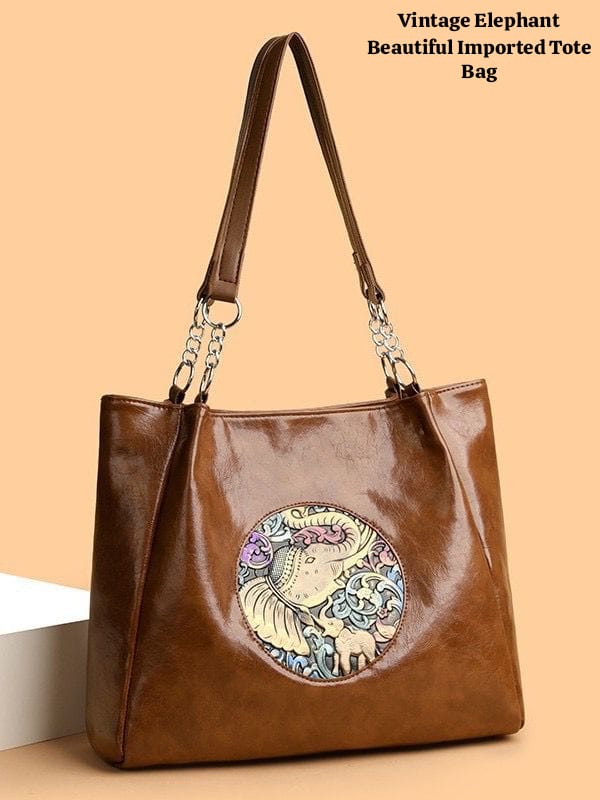 Imported Elephant Patched Vintage Tote Bag | Premium Leather Finish | LP-002