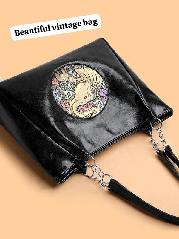 Imported Elephant Patched Vintage Tote Bag | Premium Leather Finish | LP-002