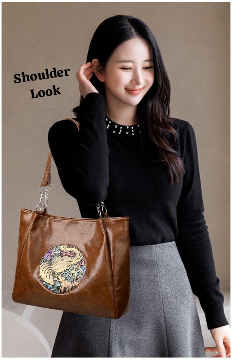 Imported Elephant Patched Vintage Tote Bag | Premium Leather Finish | LP-002