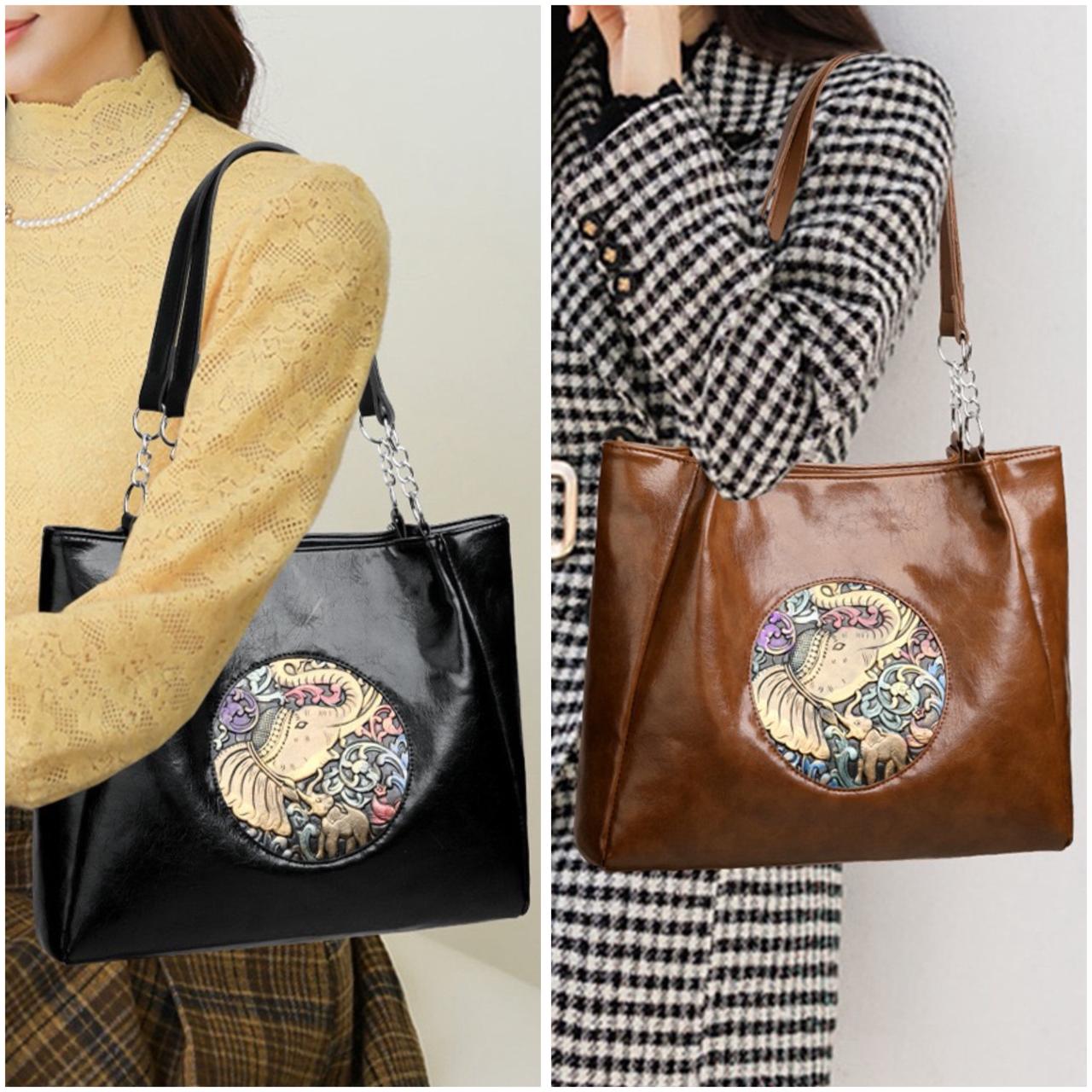 Imported Elephant Patched Vintage Tote Bag | Premium Leather Finish | LP-002