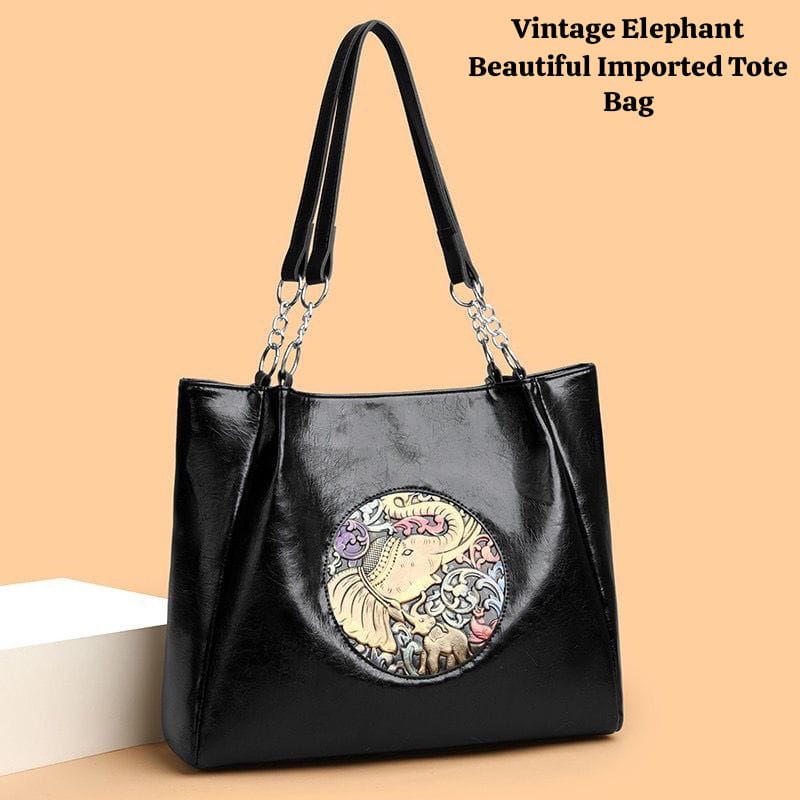 Imported Elephant Patched Vintage Tote Bag | Premium Leather Finish | LP-002