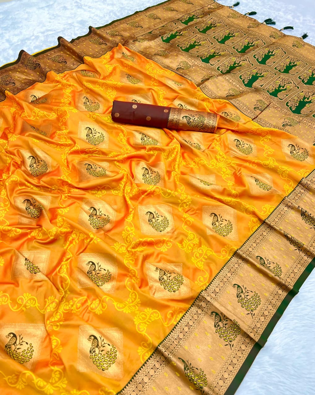 Premium Soft Silk Saree | Gold Zari & Meenakari Peacock Design | LP-002