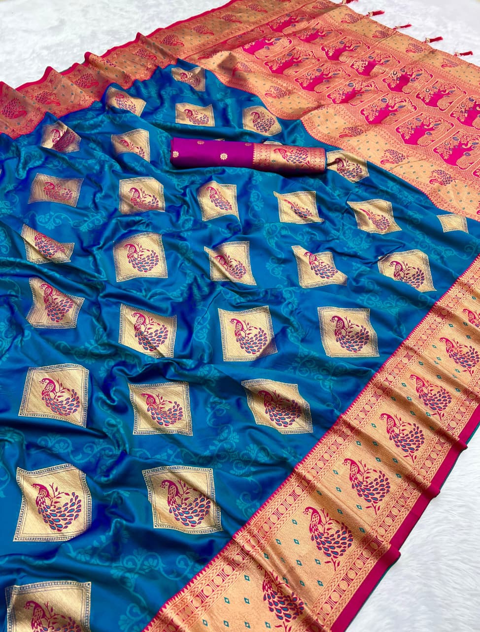 Premium Soft Silk Saree | Gold Zari & Meenakari Peacock Design | LP-002
