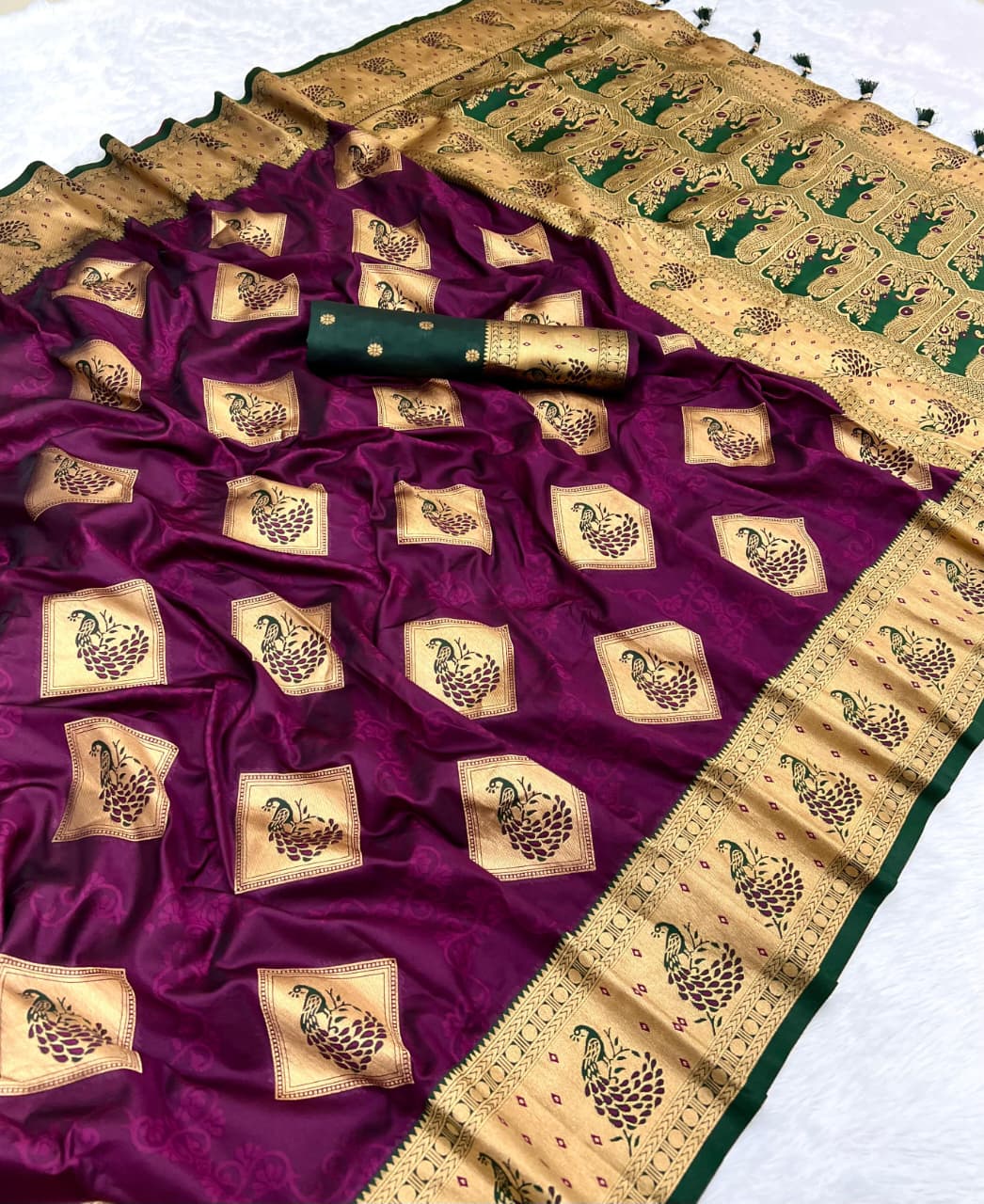 Premium Soft Silk Saree | Gold Zari & Meenakari Peacock Design | LP-002