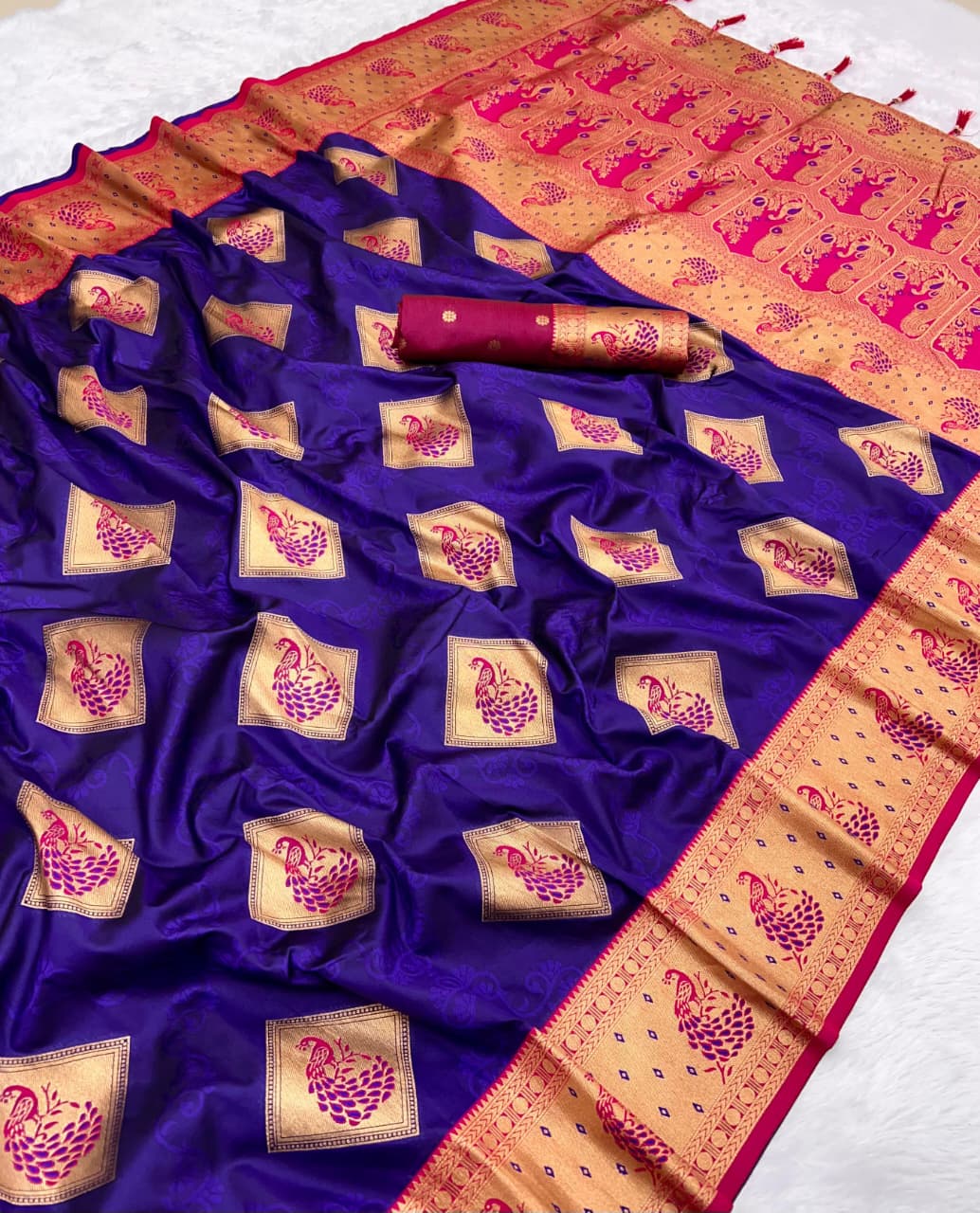 Premium Soft Silk Saree | Gold Zari & Meenakari Peacock Design | LP-002