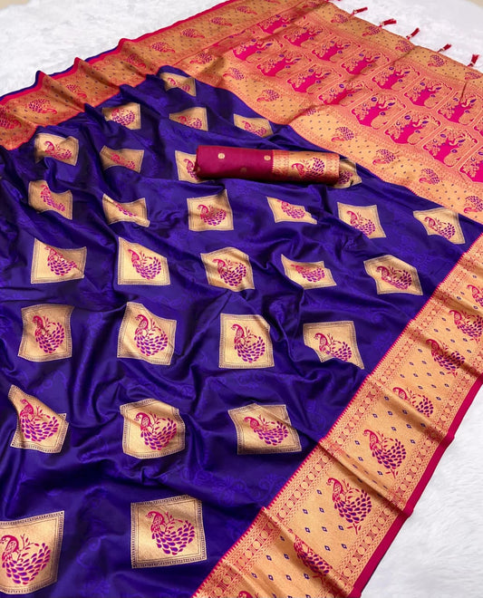 Premium Soft Silk Saree | Gold Zari & Meenakari Peacock Design | LP-002
