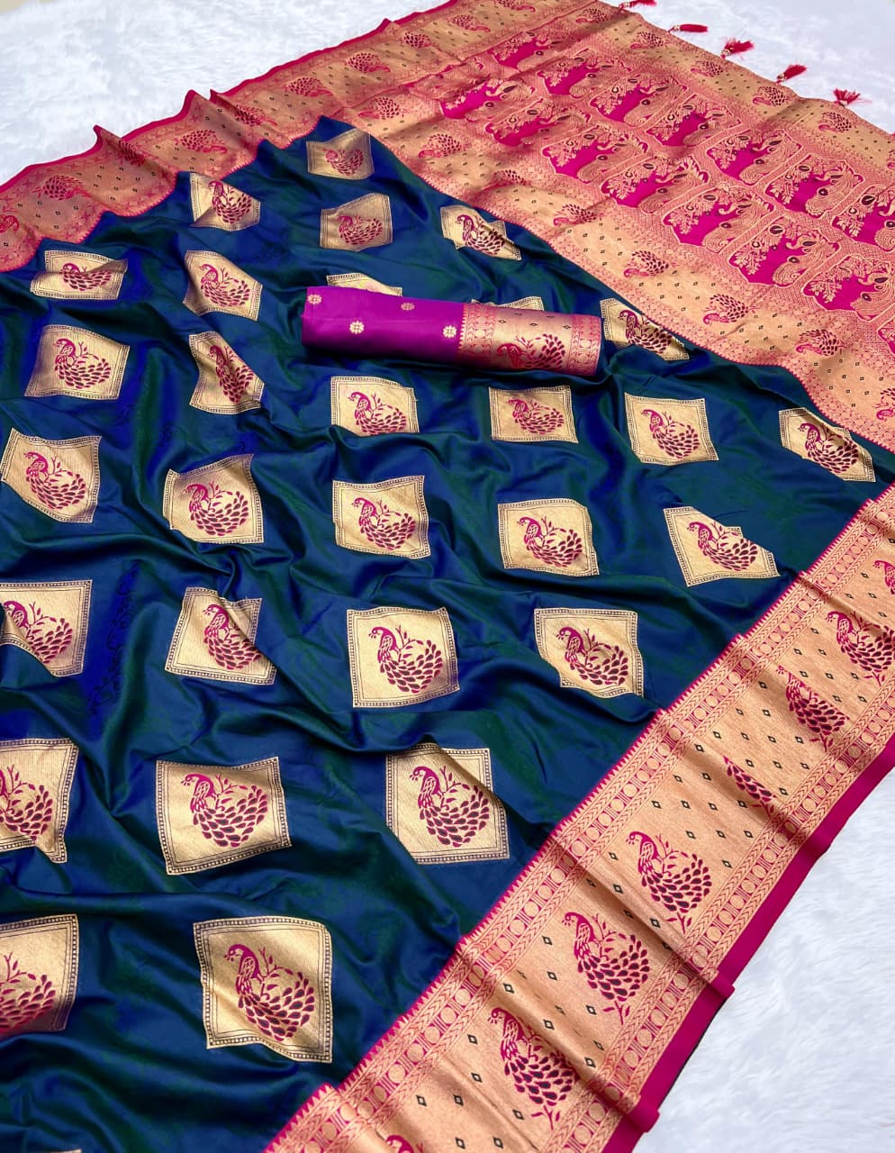 Premium Soft Silk Saree | Gold Zari & Meenakari Peacock Design | LP-002